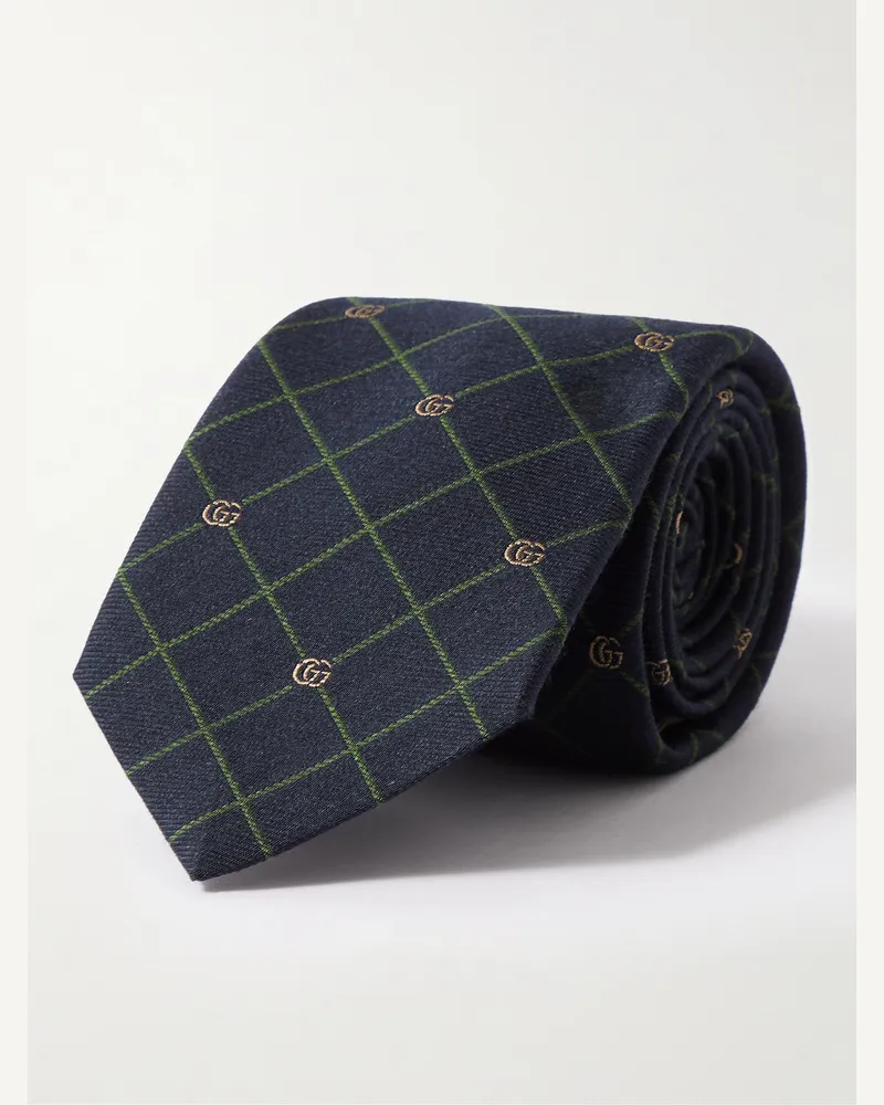 Gucci Krawatte aus Jacquard aus einer Seiden-Wollmischung mit Logomuster, 7 cm Blau