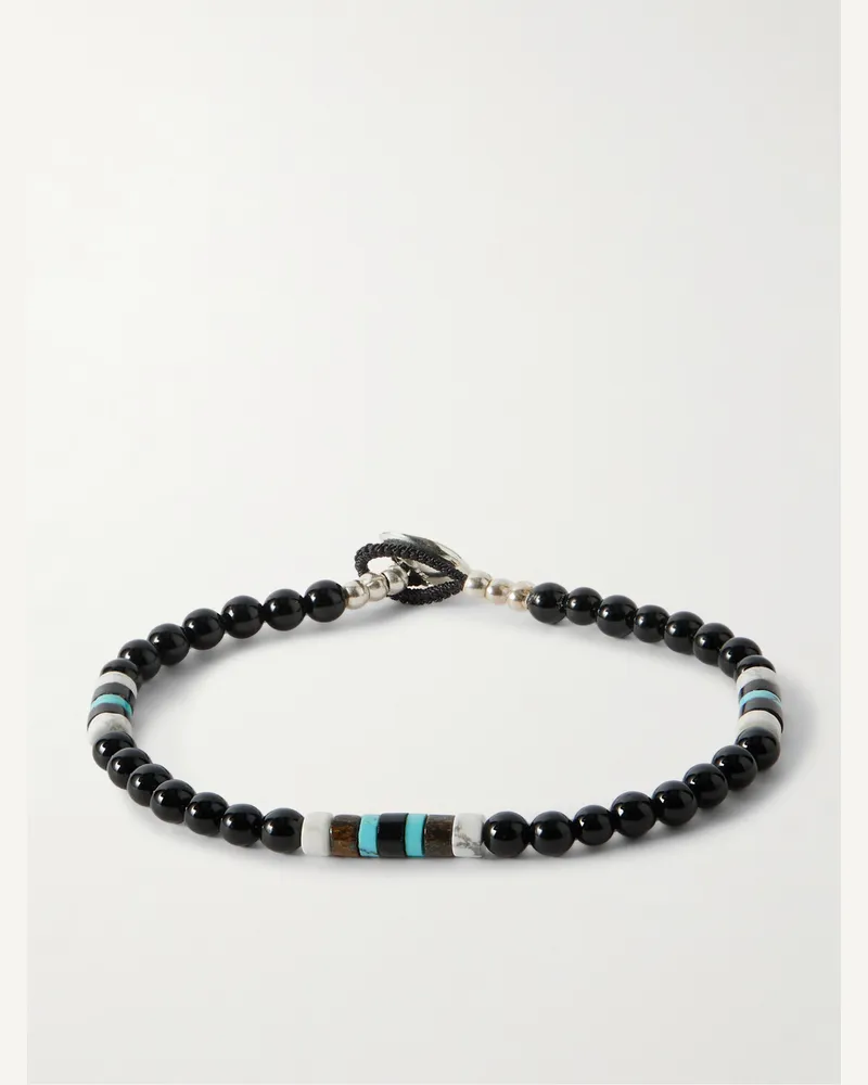 Mikia Sterling Silver Multi-Stone Beaded Bracelet Black