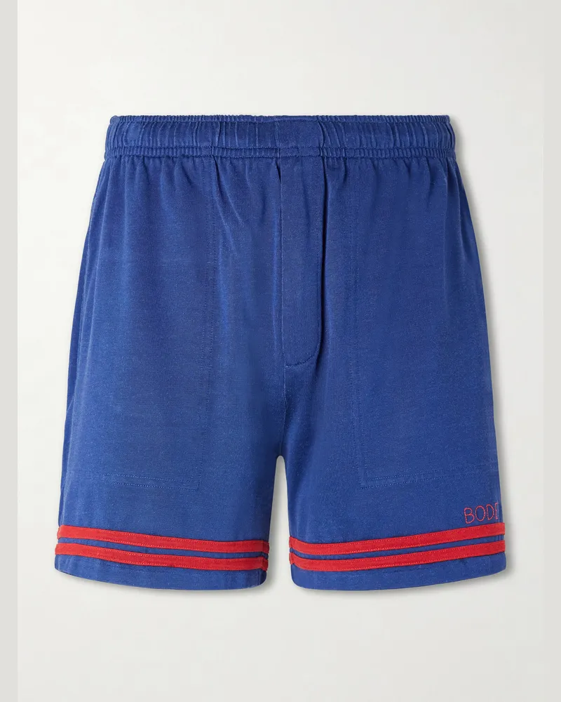 BODE Lakewood Straight-Leg Logo-Embroidered Striped Jersey Shorts Blue