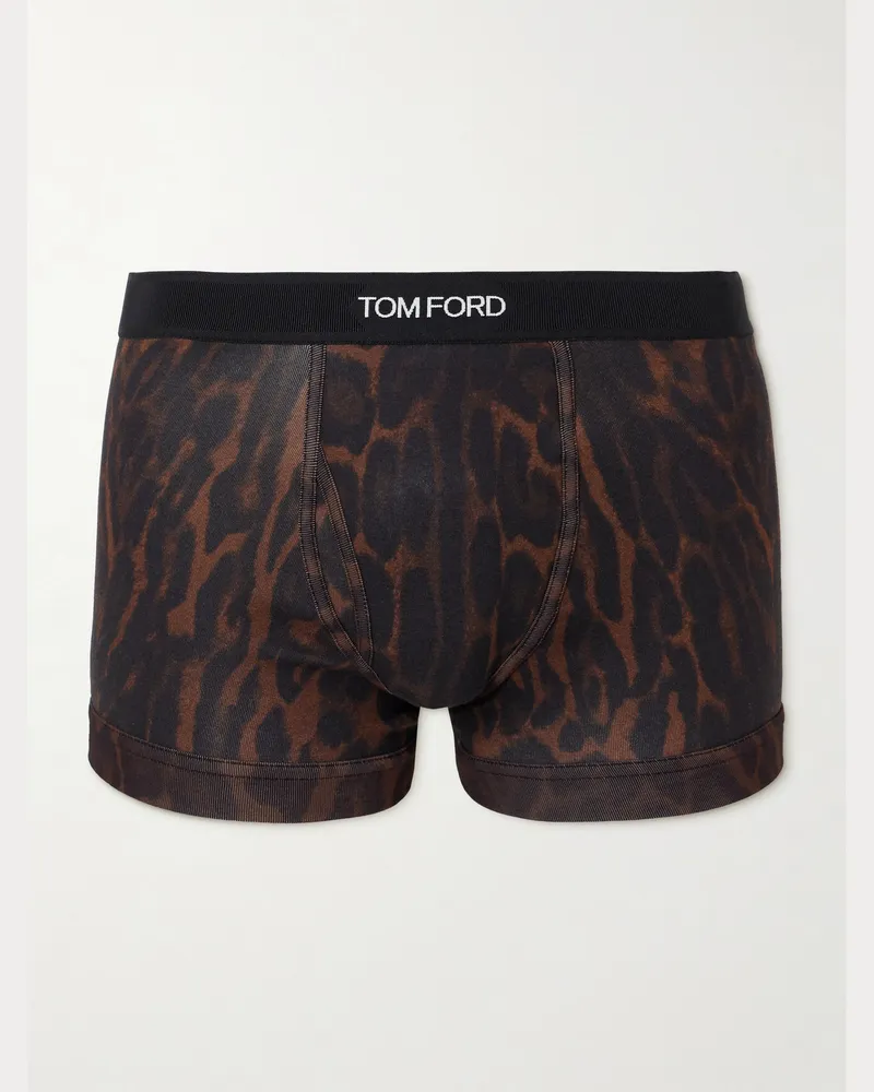 Tom Ford Leopard-Print Stretch-Cotton Boxer Briefs Brown