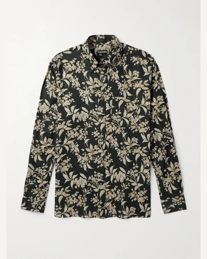 Tom Ford Keith Hemd aus Lyocell-Twill mit Blumenprint und Button-Down-Kragen Grün