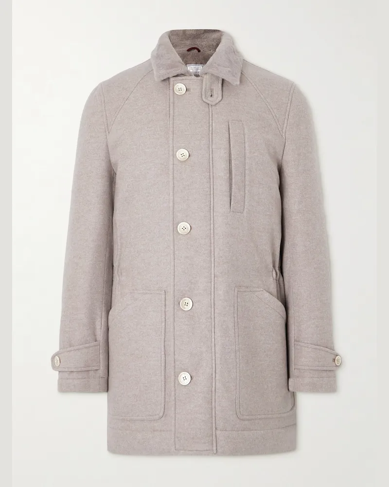 Brunello Cucinelli Mantel aus Kaschmir mit Shearling-Futter Neutral