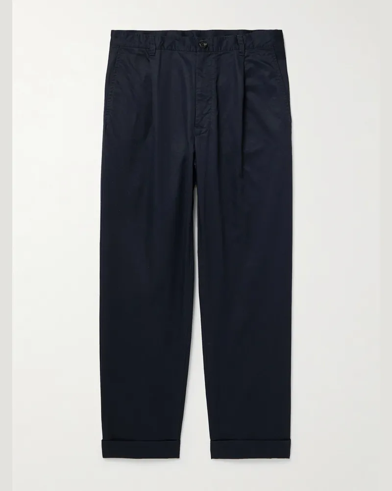Beams Plus Tapered Pleated Cotton-Twill Trousers Blue