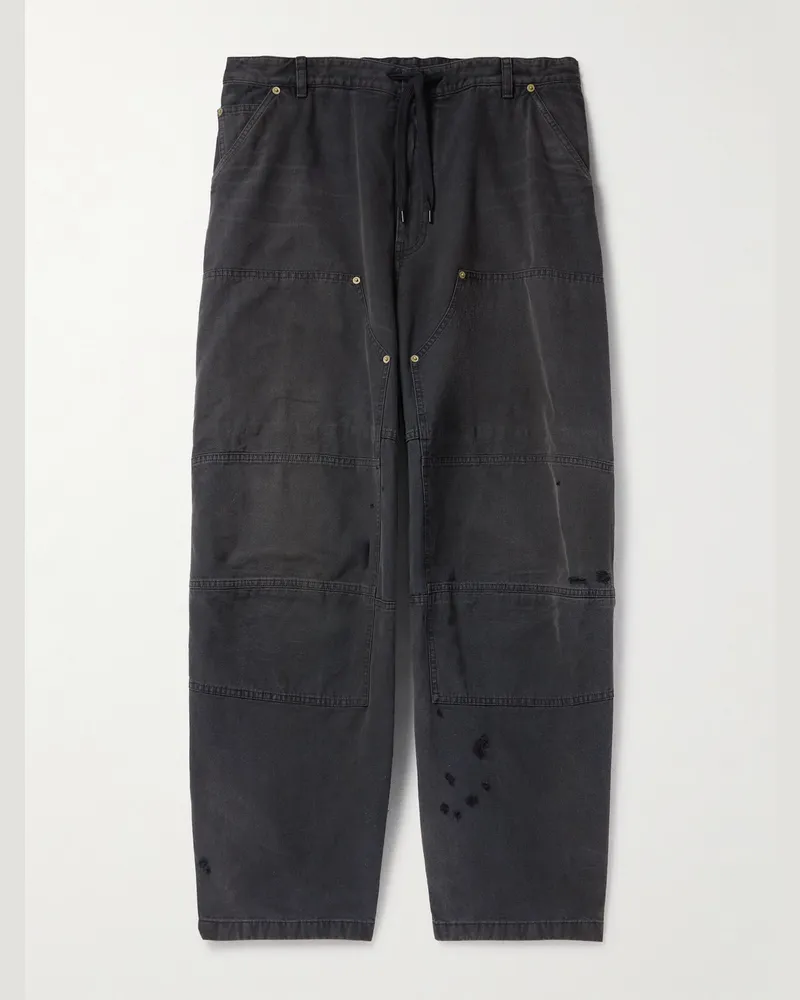 Balenciaga Double Knee Panelled Distressed Drawstring Jeans Gray