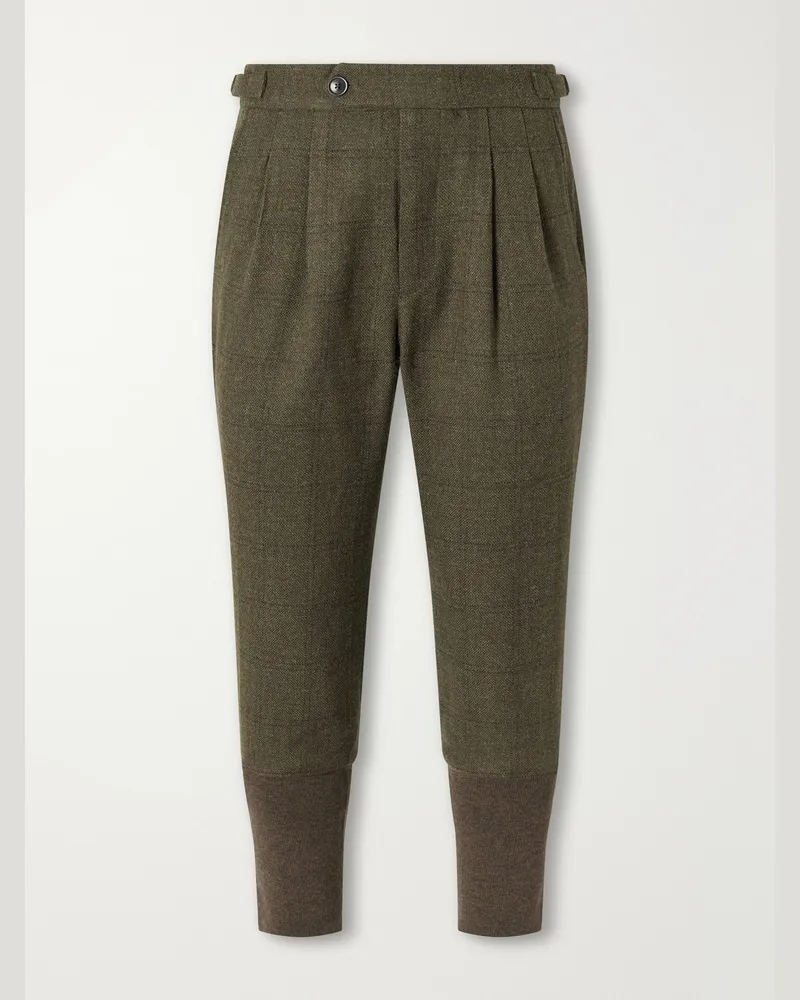 PURDEY Checked Pleated Wool-Tweed Trousers Green