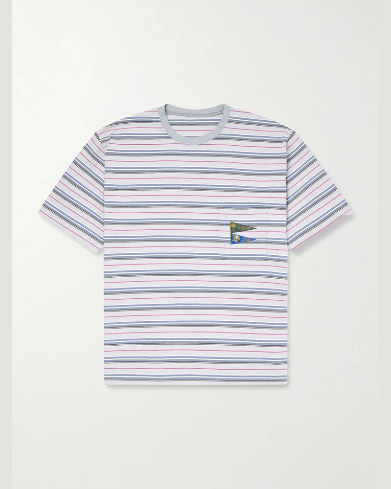 KAPITAL Logo-Appliquéd Striped Cotton-Jersey T-Shirt Blue