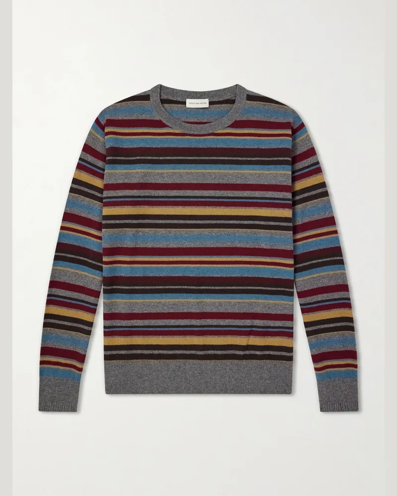 Dries van Noten Muroli Striped Cashmere Sweater Gray