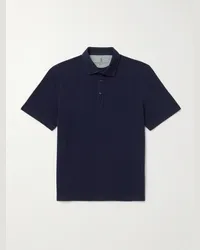 Brunello Cucinelli Polohemd aus Baumwoll-Piqué Blau