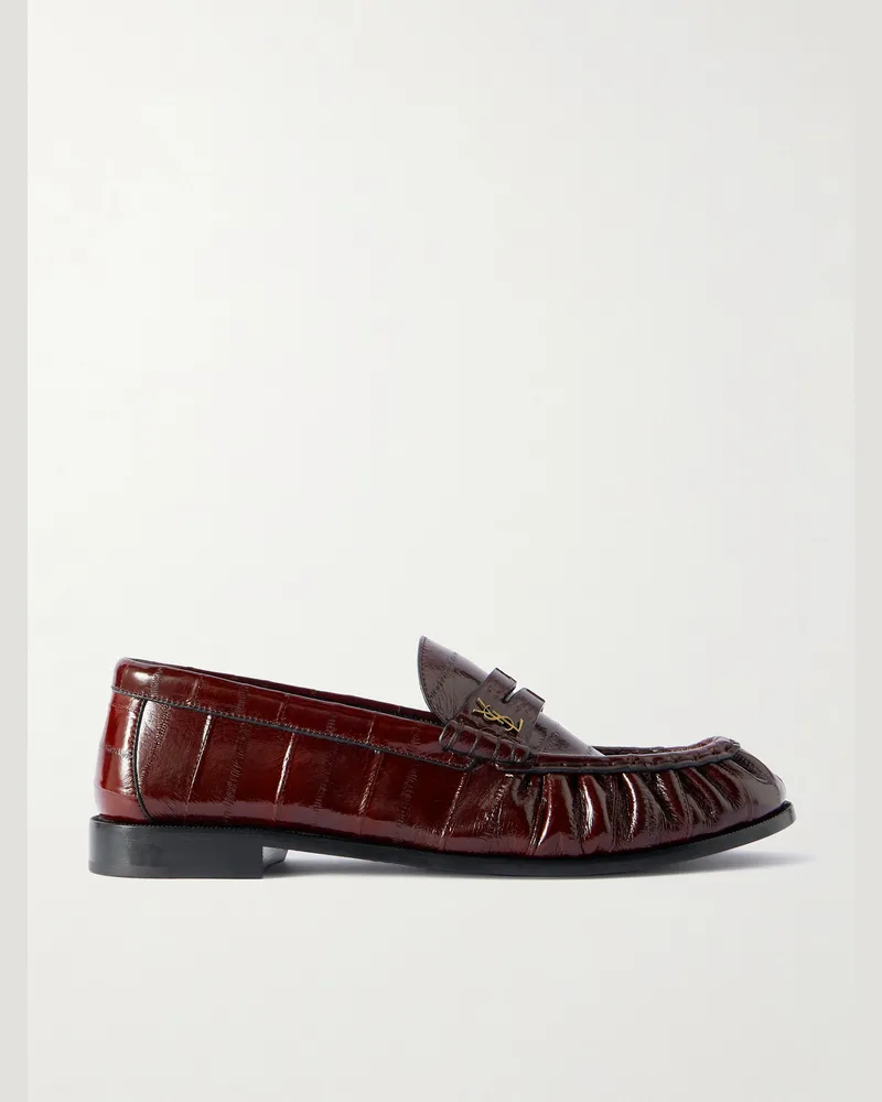 Saint Laurent Le Loafer Monogram Logo-Appliquéd Eel Penny Loafers Burgundy