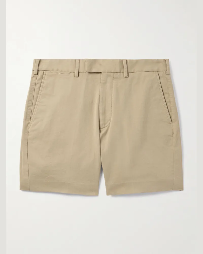 Tom Ford Straight-Leg Pleated Stretch-Cotton Twill Shorts Brown