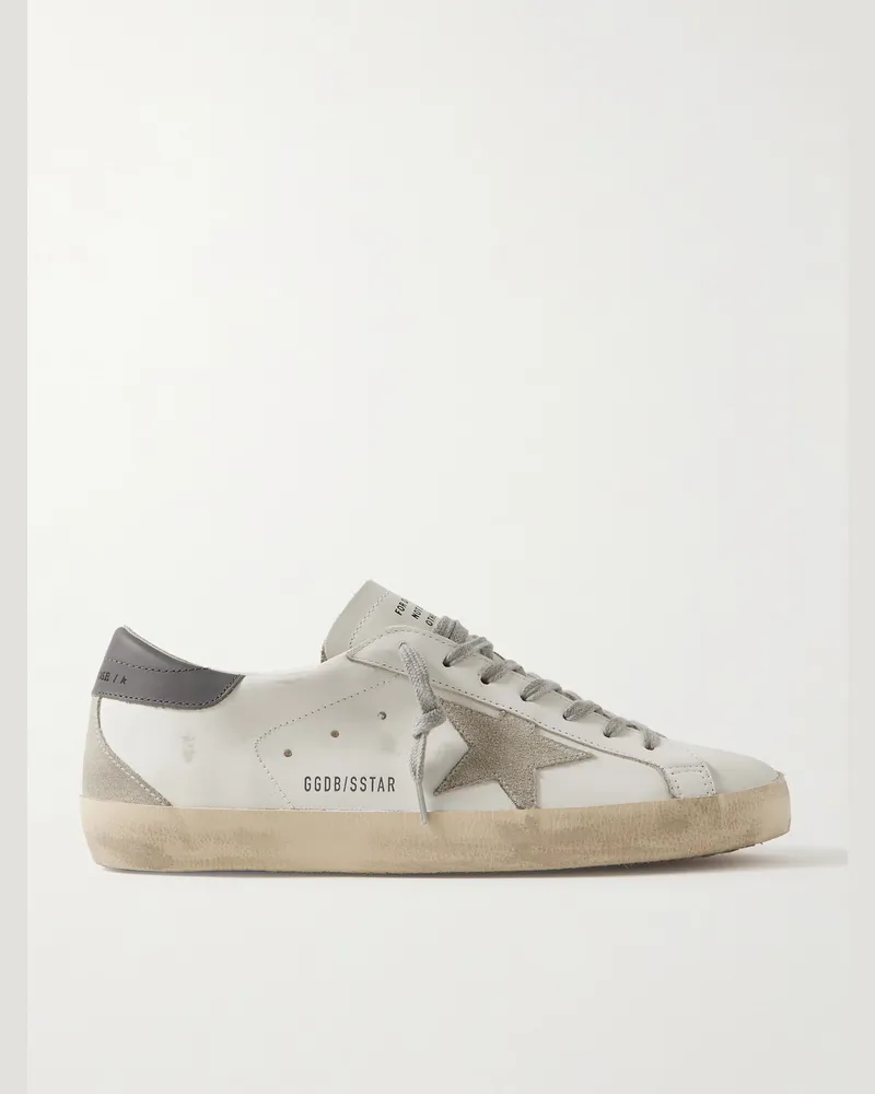 Golden Goose Super-Star Sneakers aus Leder mit Velourslederbesatz in Distressed-Optik Weiß