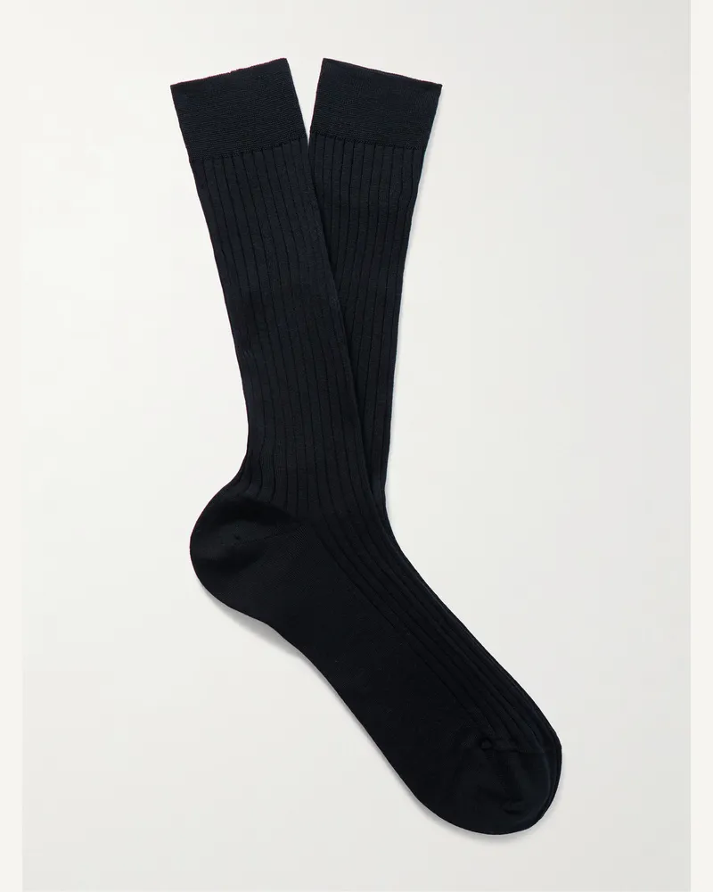 MR P. Ribbed Merino Wool-Blend Socks Blue