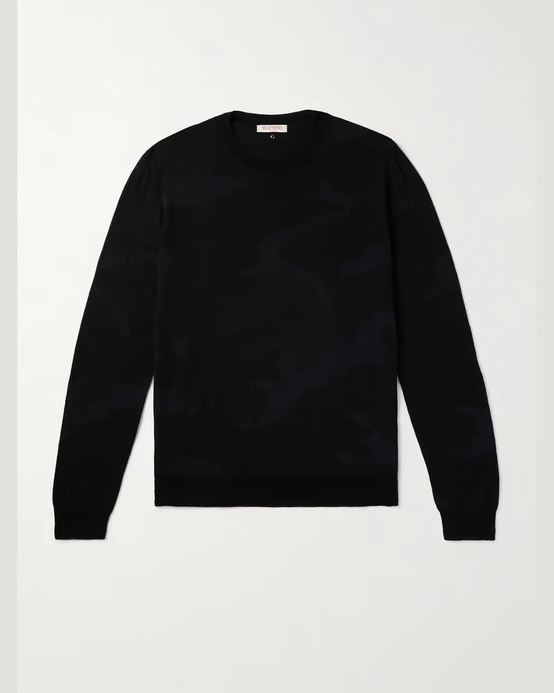 Valentino Garavani Schmal geschnittener Pullover aus Jacquard-Strick mit Camouflage-Muster Schwarz