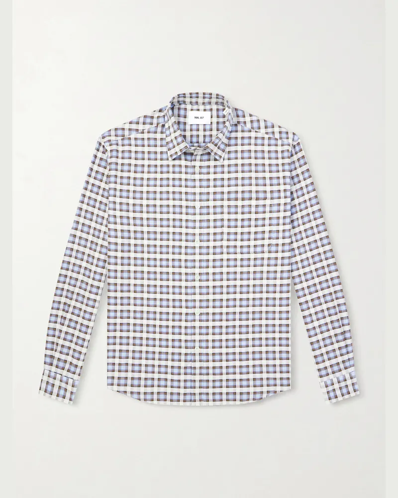 NN 07 Deon 50037 kariertes Hemd aus Biobaumwolle Blau