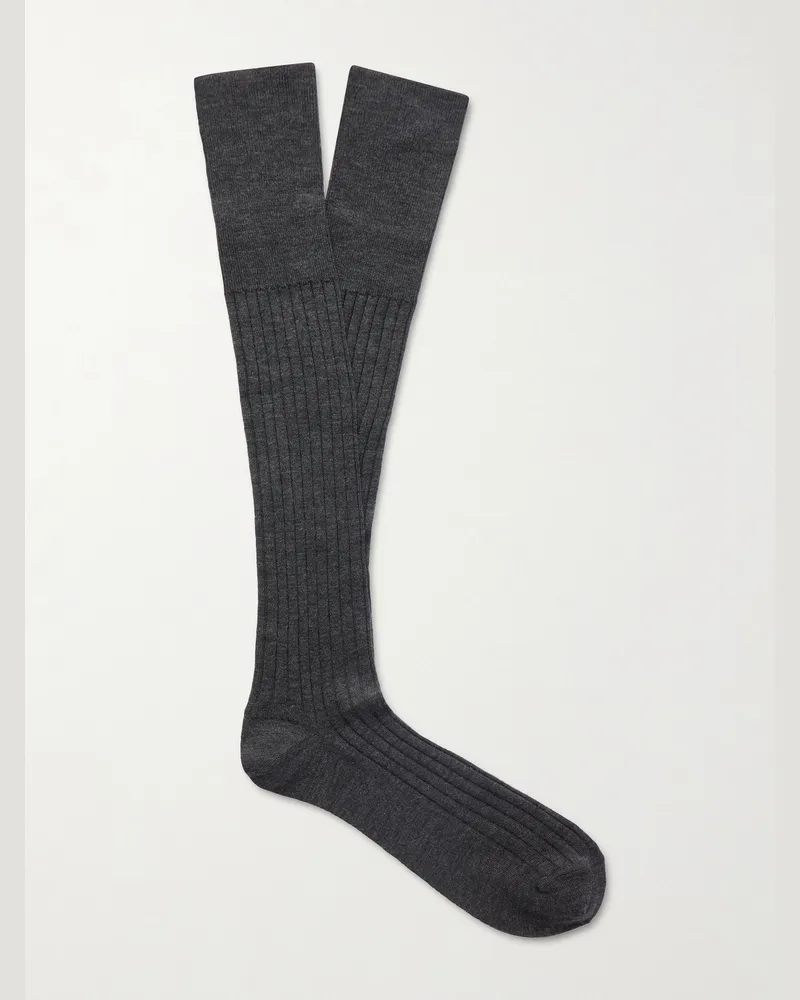 Brunello Cucinelli Ribbed Wool and Cashmere-Blend Socks Black