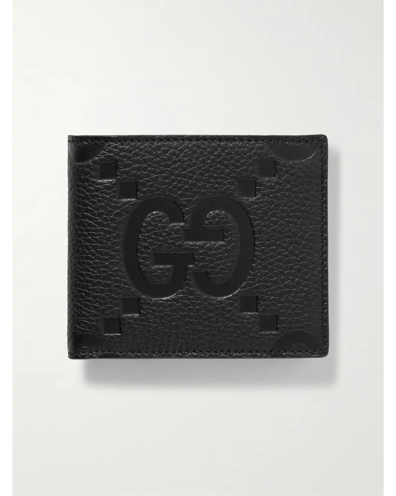 Gucci Portemonnaie aus vollnarbigem Leder mit Logomotiv Schwarz