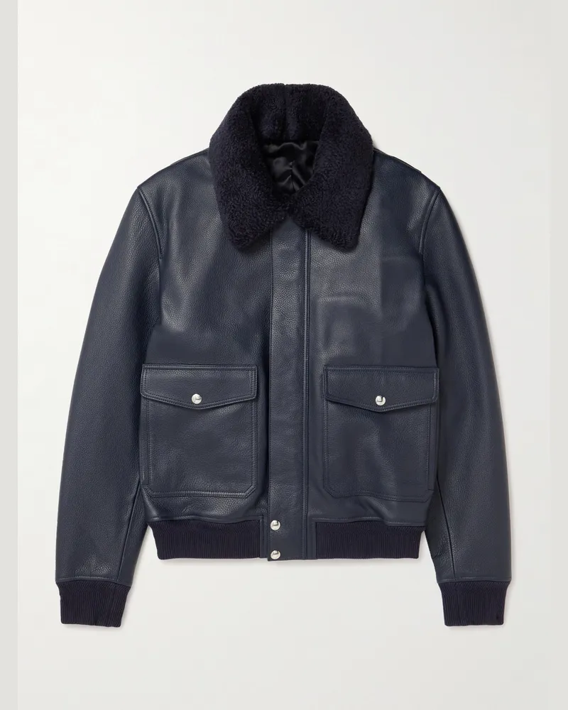 MR P. Shearling-Trimmed Full-Grain Leather Blouson Jacket Blue