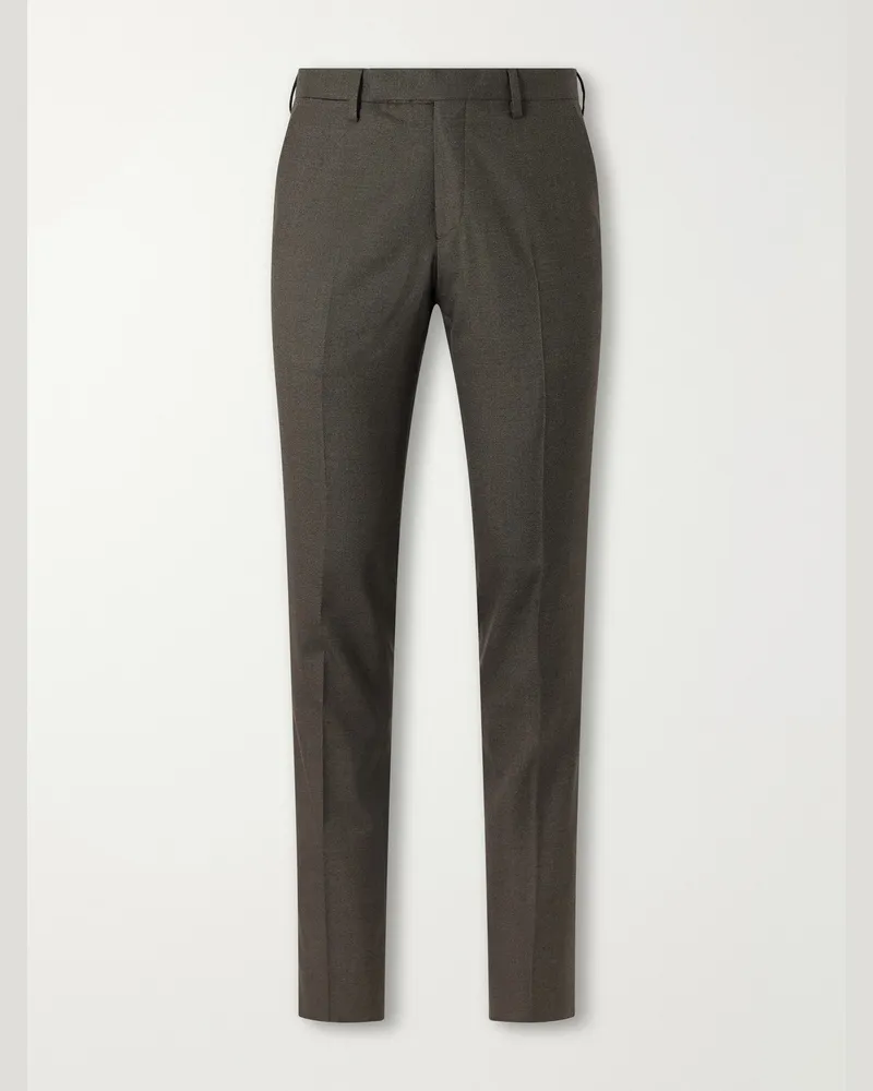 MR P. Luxe Slim-Leg Wool and Silk-Blend Trousers Brown