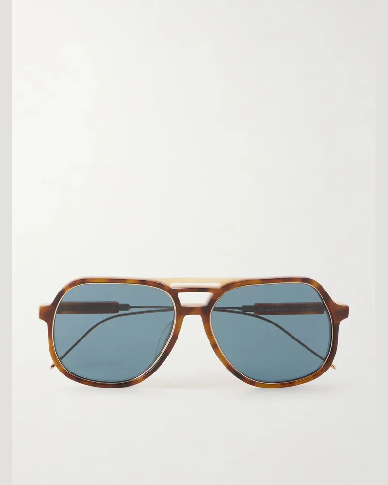 Brunello Cucinelli Aviator-Style Tortoiseshell and Gold-Tone Sunglasses Tortoiseshell