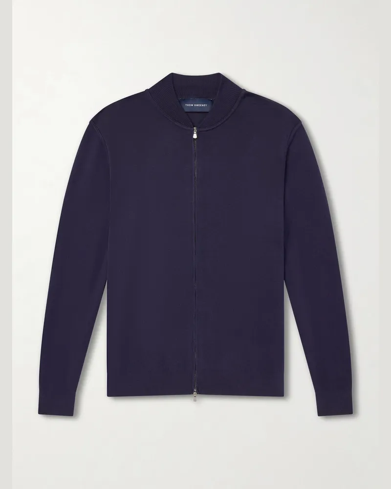 Thom Sweeney Zip-Up Cotton Sweater Blue