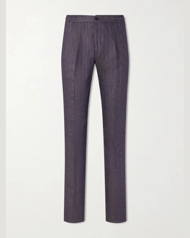 Rubinacci Straight-Leg Linen Trousers Blue