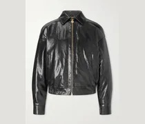 Padded Snake-Effect Leather Blouson Jacket