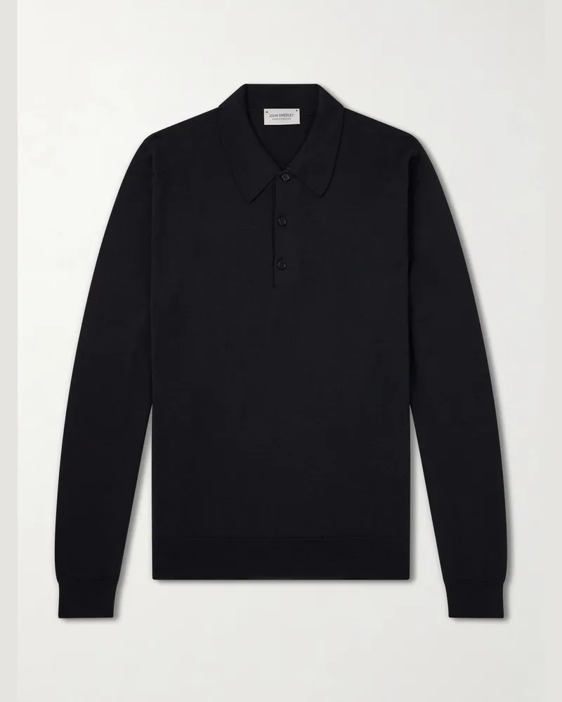 John Smedley Caverhill Knitted Merino Wool Polo Shirt Black