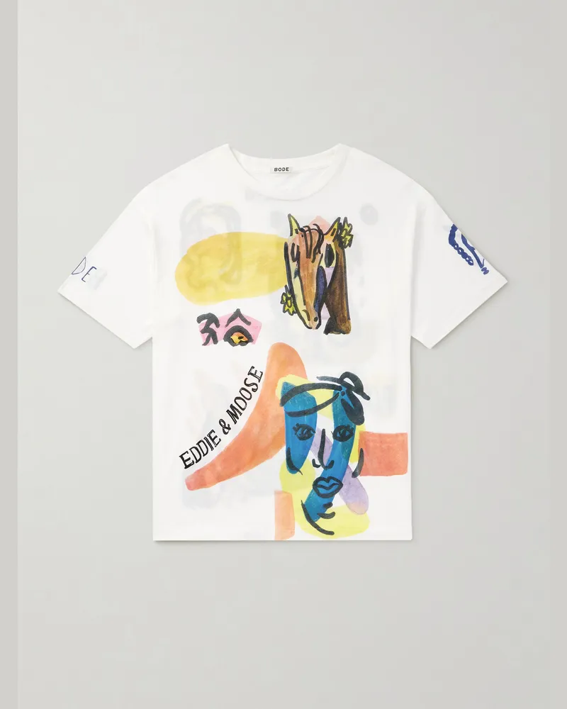 BODE Collage T-Shirt aus Baumwoll-Jersey mit Print Weiß