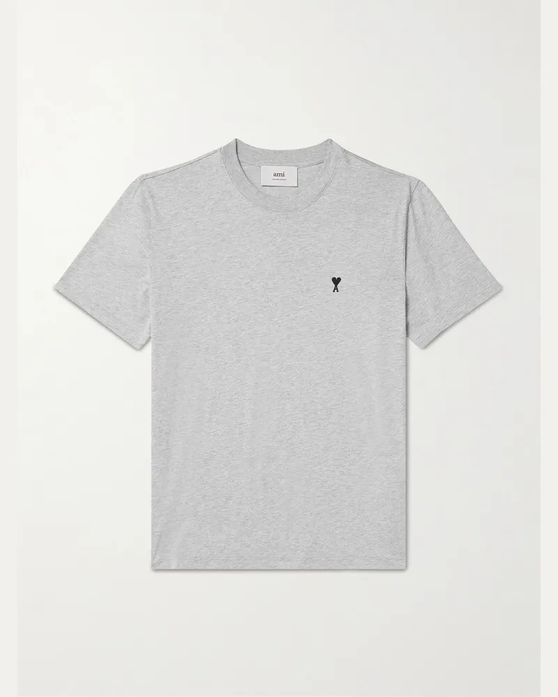 AMI Paris T-Shirt aus Baumwoll-Jersey mit Logostickerei Grau