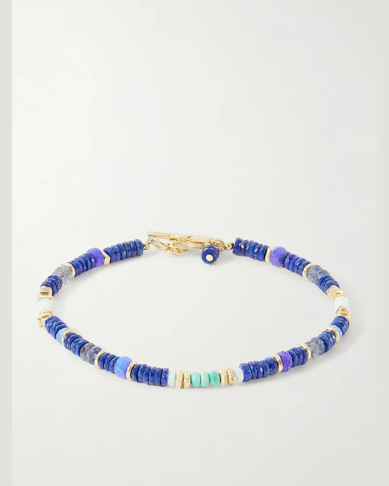 Peyote Bird Blue Heron Gold-Plated Multi-Stone Bracelet Blue