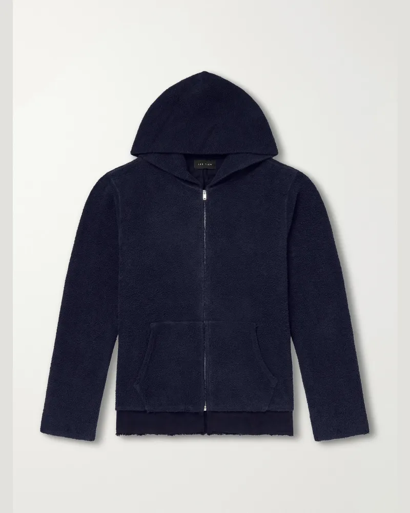 LES TIEN Cotton-Fleece Zip-Up Hoodie Blue
