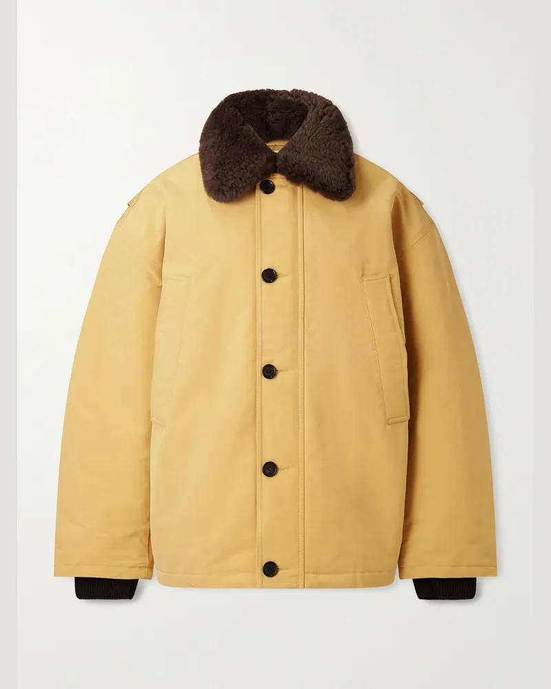 Acne Studios Omanti wattierter Parka aus gepeachtem Nylon mit Shearling-Besatz Gelb