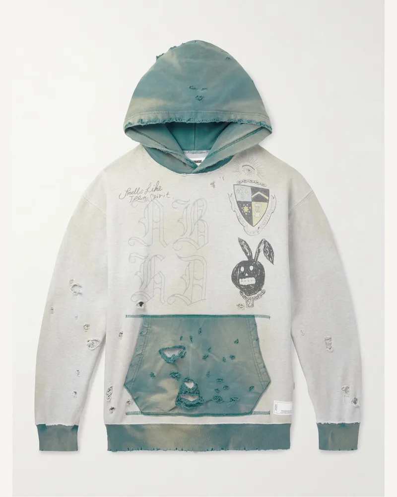 Neighborhood Savage Hoodie aus Baumwoll-Jersey mit Print in Distressed-Optik Blau
