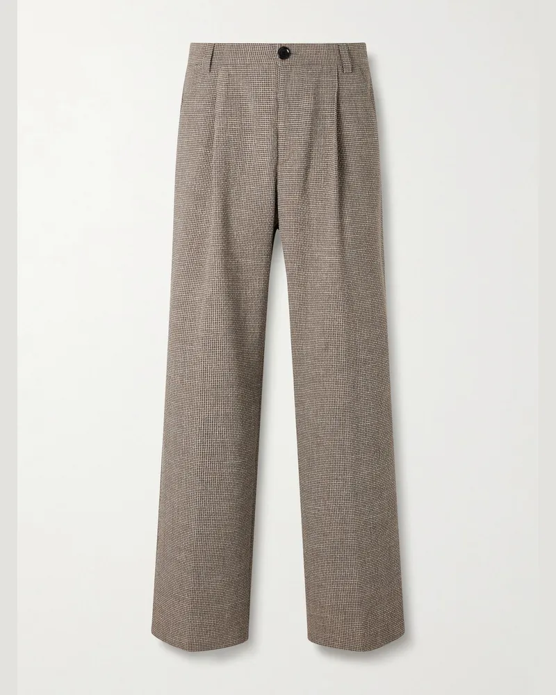 Oliver Spencer Orsman Wide-Leg Gingham Woven Trousers Brown