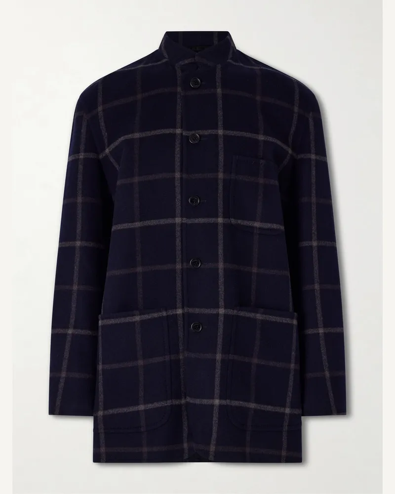 Dunhill Checked Wool-Blend Coat Blue