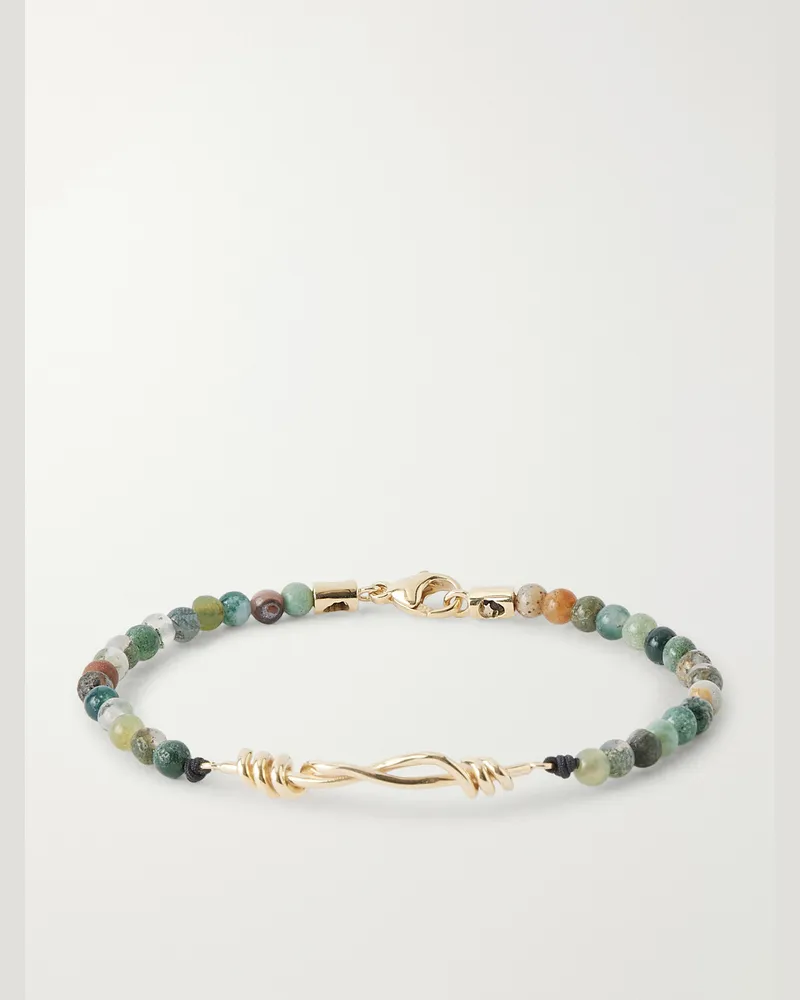 Luis Morais 14-Karat Gold Agate Beaded Bracelet Green