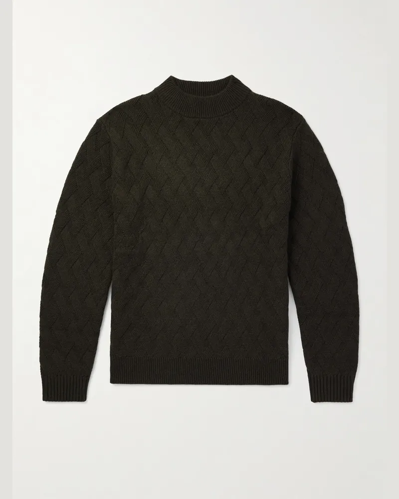 ALLUDE Cable-Knit Wool and Cashmere-Blend Mock-Neck Sweater Green