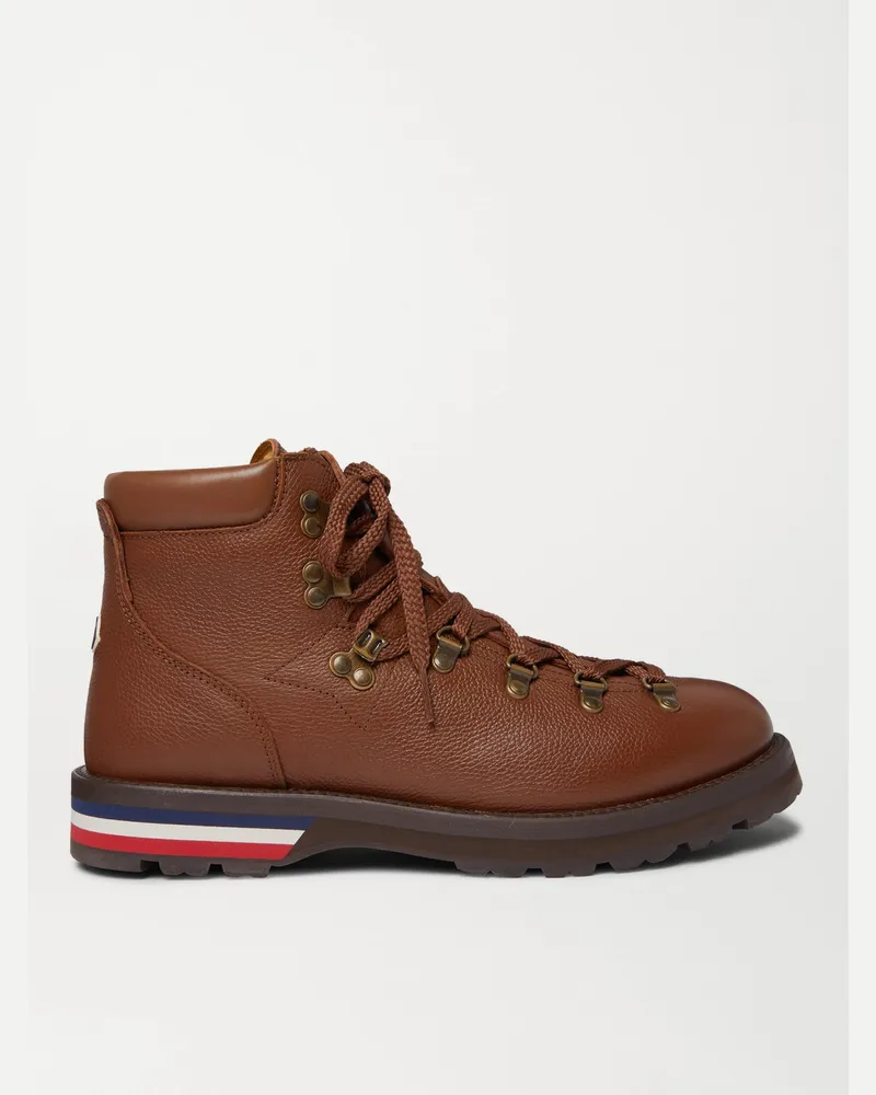 Moncler Striped Full-Grain Leather Boots Brown
