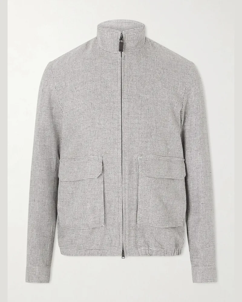 Herno Houndstooth Linen-Blend Bomber Jacket Gray