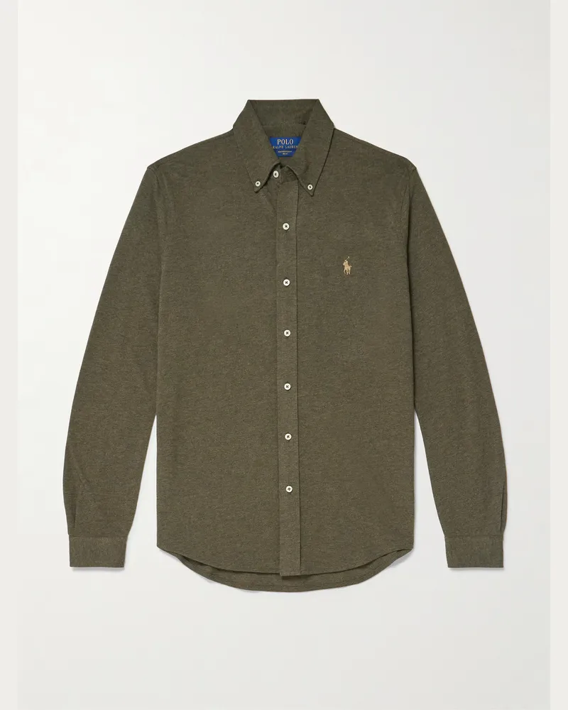 Ralph Lauren Hemd aus „Featherweight“-Mesh mit Button-Down-Kragen und Logostickerei Grün