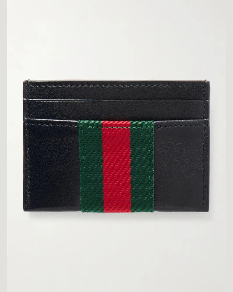 Gucci Kartenetui aus Leder mit Webband Schwarz