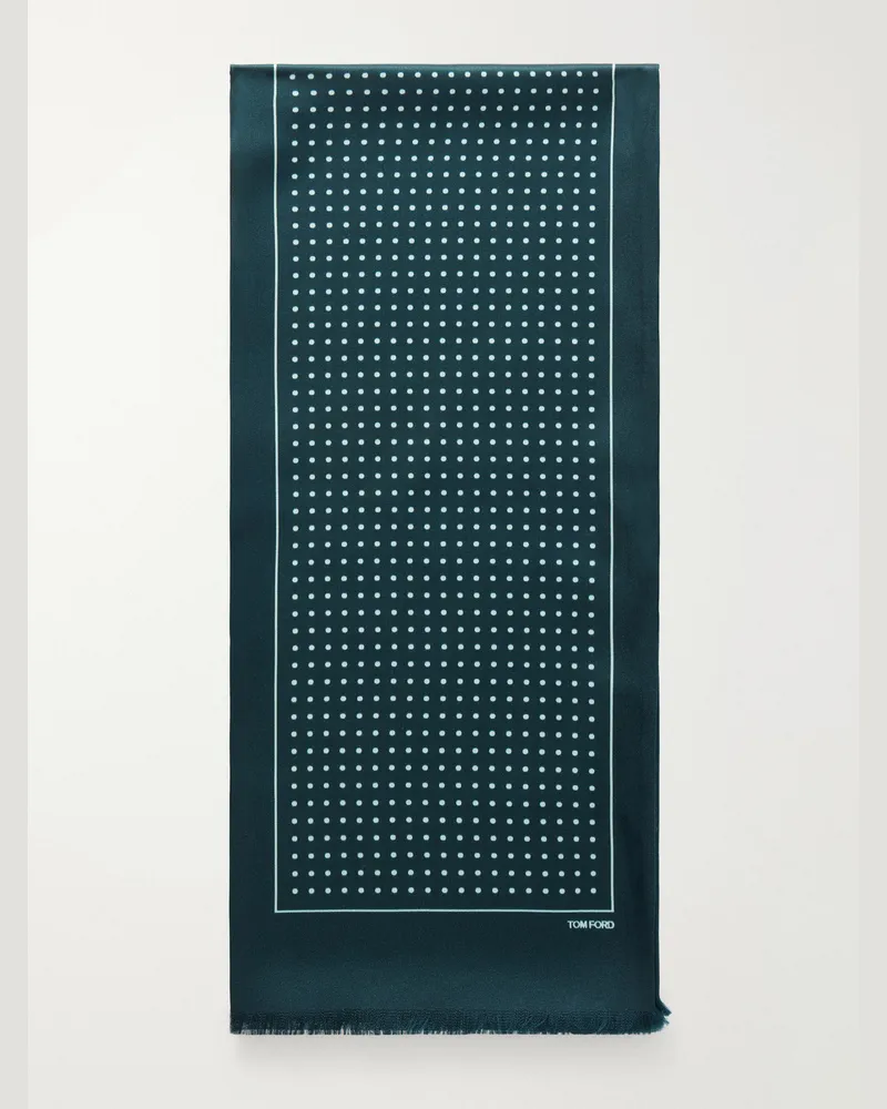 Tom Ford Polka-Dot Silk-Satin Scarf Green