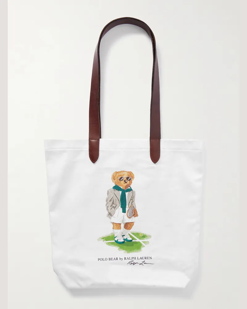 Ralph Lauren Wimbledon Tote aus Twill mit Print und Lederbesatz Weiß