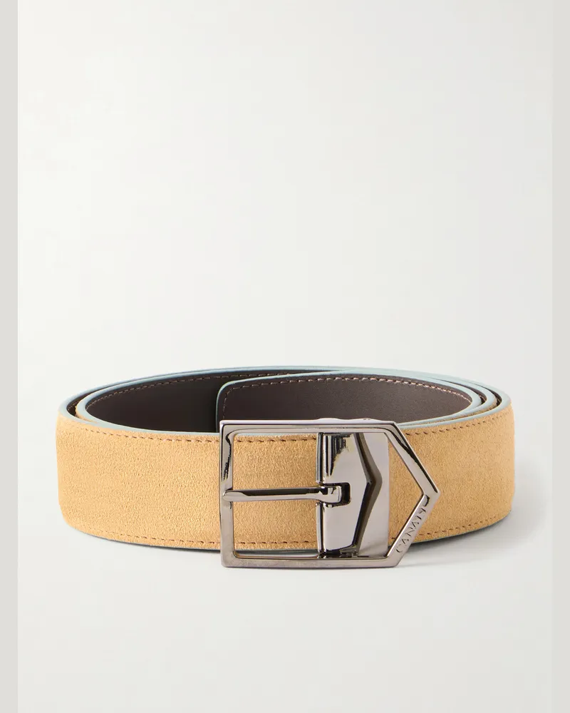Canali 3.5cm Suede Belt Brown