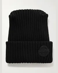 Moncler Roc Nation by Jay-Z Beanie aus Schurwolle in Rippstrick mit Logoapplikation Schwarz