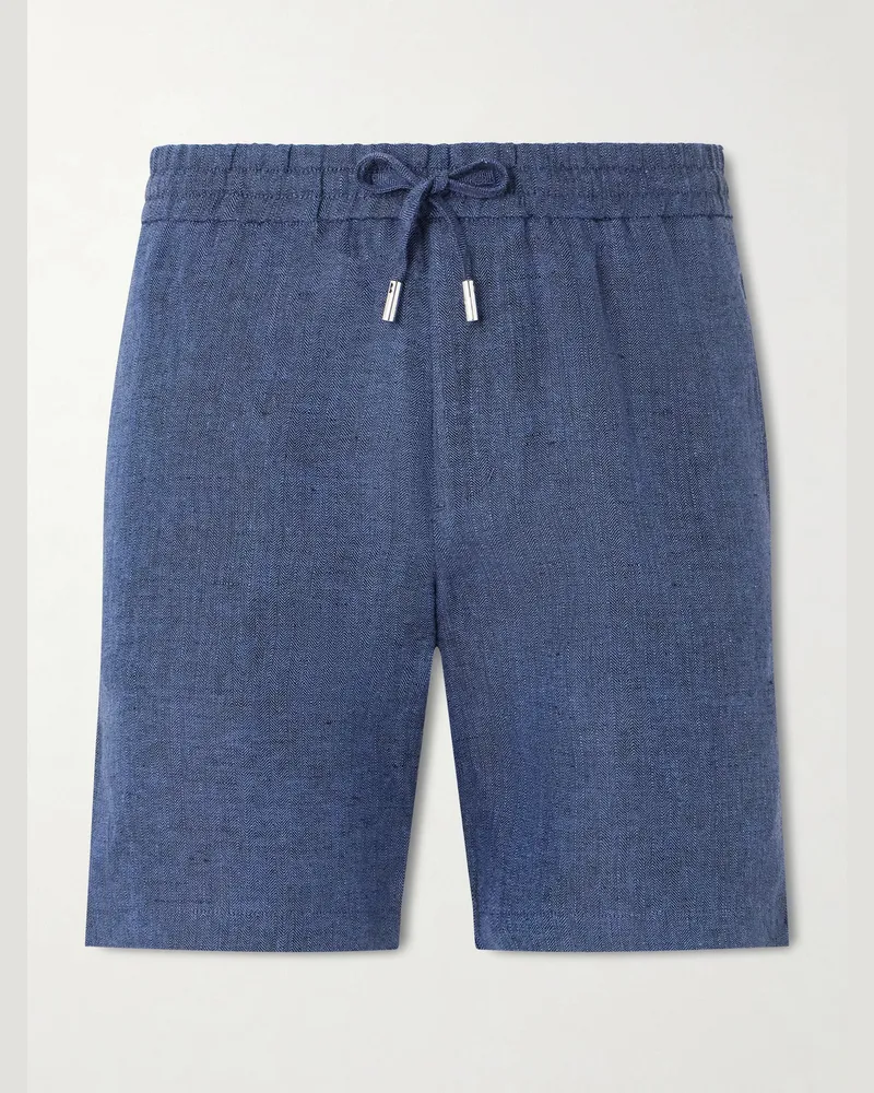 MR P. Straight-Leg Herringbone Linen Shorts Blue