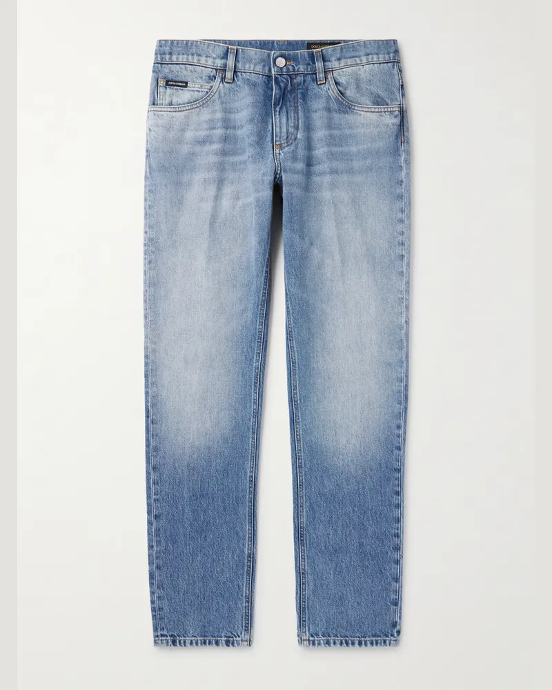 Dolce & Gabbana Schmal geschnittene Jeans mit Logodetail Blau