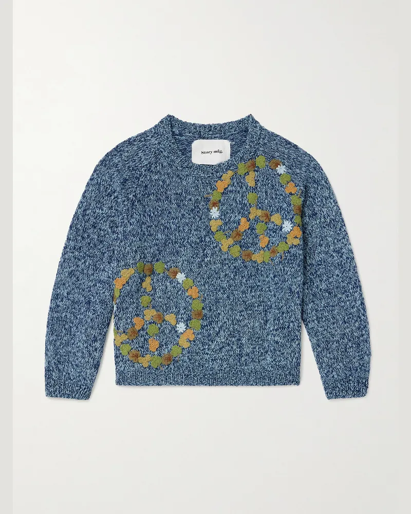 STORY mfg. Bulb Appliquéd Organic Cotton Sweater Blue