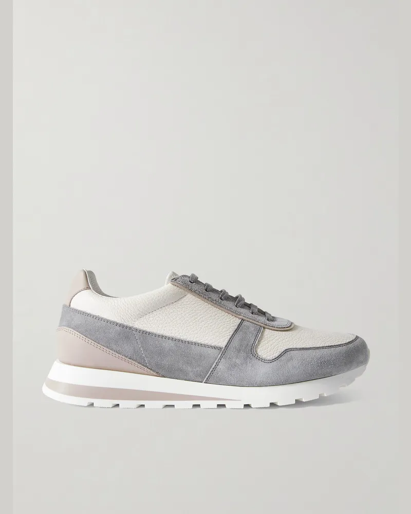 Brunello Cucinelli Olimpo Sneakers aus strukturiertem Leder und Veloursleder Grau