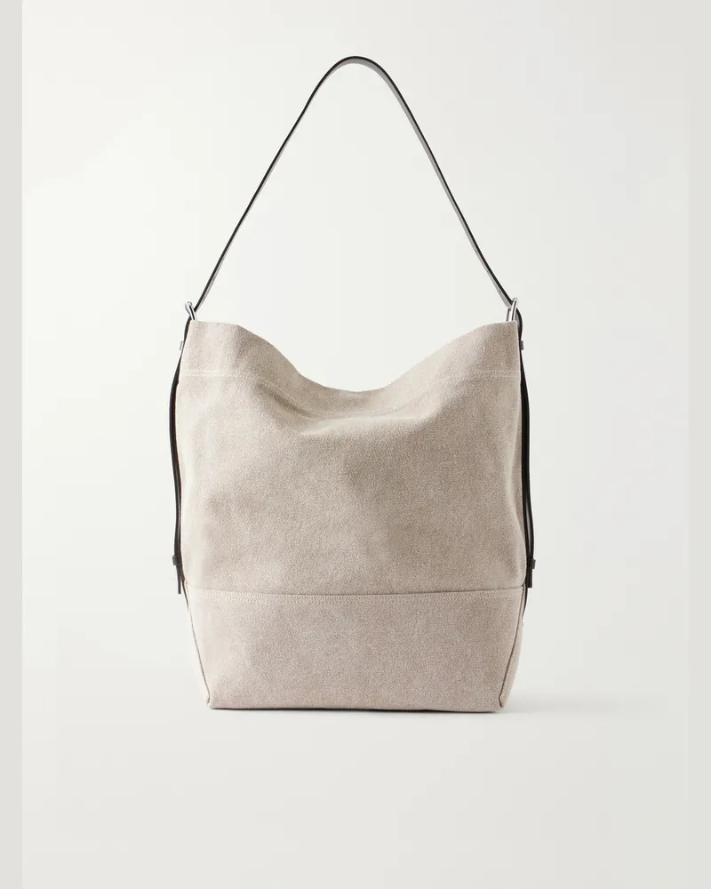 Christophe Lemaire Leather-Trimmed Canvas Tote Bag Neutrals